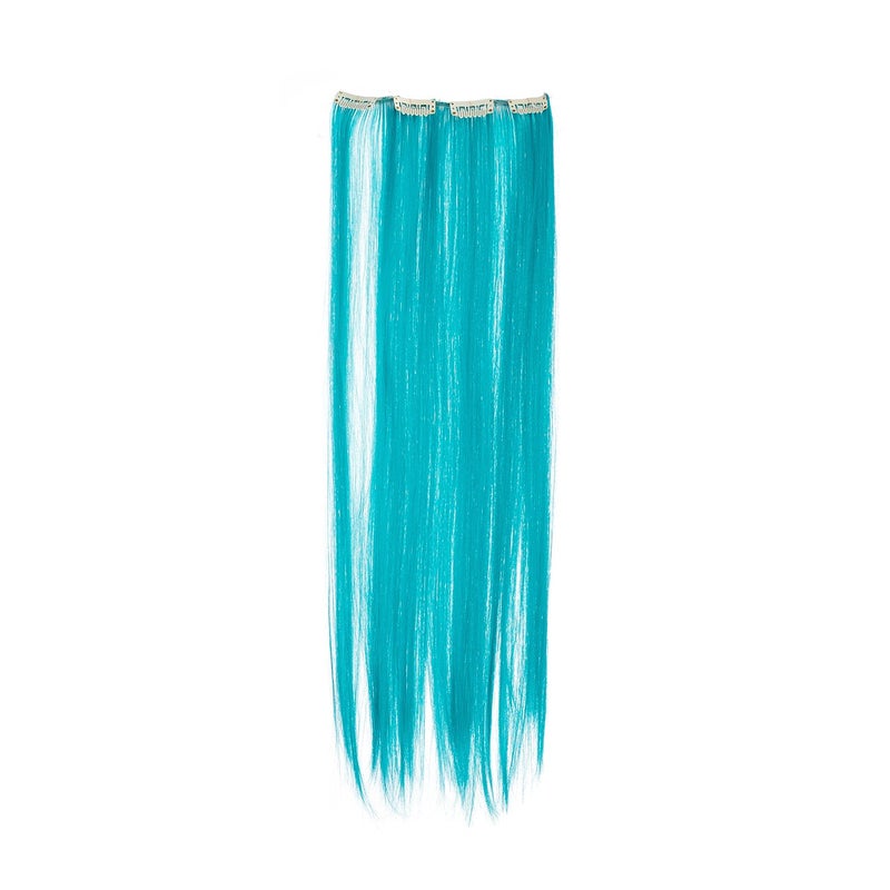 SWACC 7 Pcs Full Head Party Highlights Clip on in Hair Extensions For Women Colored Hair Streak Synthetic Hairpieces (22-Inch Straight, Teal Blue) - Image 5